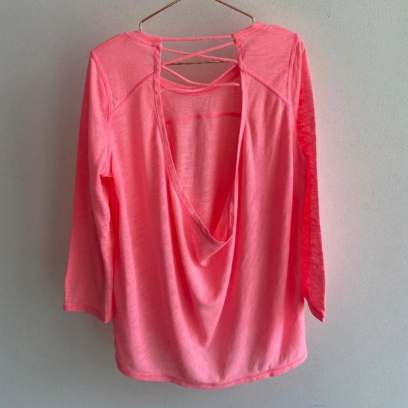 Zella Girl Pink Open Strappy Back Three-Quarter Sleeve Top - Picture 3 of 8